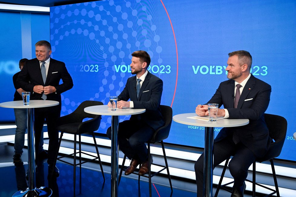 Předvolební debata na Slovensku: Robert Fico (Směr-SD), Šimečka (Progresivní Slovensko) a Pellegrini (Hlas-SD)