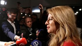 Prezidentské volby na Slovensku: Zuzana Čaputová ve svém štábu (16. 3. 2019)