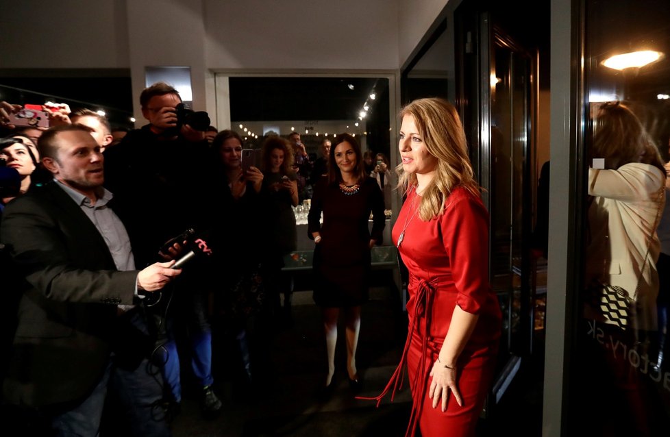 Prezidentské volby na Slovensku: Zuzana Čaputová ve svém štábu (16. 3. 2019)