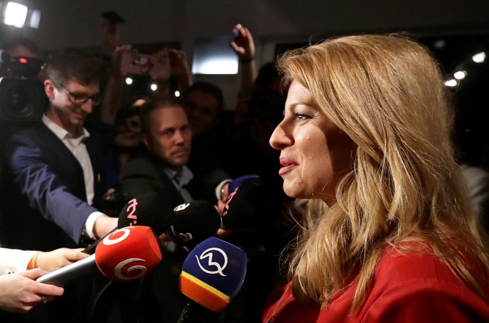 Prezidentské volby na Slovensku: Zuzana Čaputová ve svém štábu (16. 3. 2019)