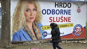 Od čtvrtka se na Slovensku agitovat nesmí. Takhle vypadá jeden z billboardů Slovenské národní strany.