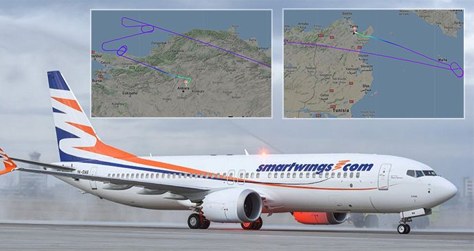 Letadla Boeing 737 MAX 8 společnosti Smartwings místo Prahy skončila v Tunisu a Ankaře.