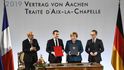 Německá kancléřka Angela Merkelová a francouzský prezident Emmanuel Macron podepsali v Cáchách smlouvu o spolupráci
