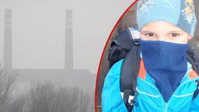 Danek Skála (7) se kvůli smogu tak dusil, že dokonce přestal chodit. Sotva dnes ráno vyšel ven, hned začal dávivě kašlat. Do školy bez šálu přes ústa už nevyjde.