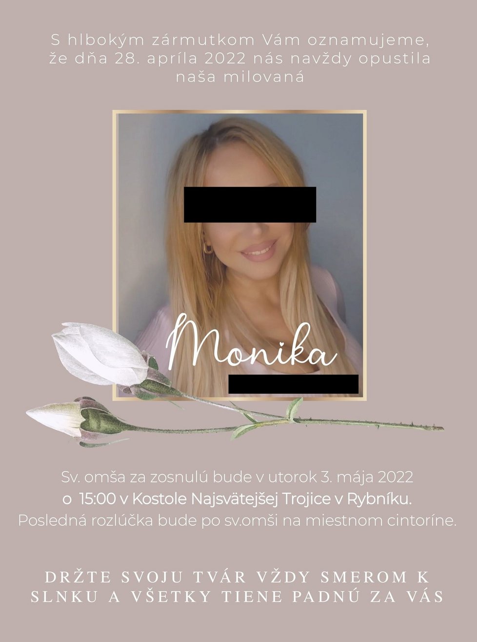 Asistentka slovenského europoslance Monika P. (†30).