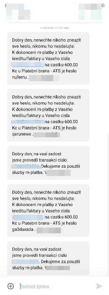 SMS s autorizačním kódem.