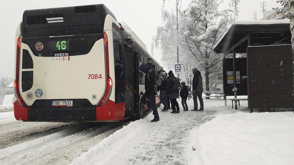 Sněhová peřina neminula v pondělí ani brněnskou čtvrť Lesná.