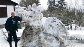 Pavel Šmídt (47) postavil na zahradě v Kamensku u Blovic na Plzeňsku obří draky. Tenhle je vysoký 2,5 metru a na délku měří 7,5 m.