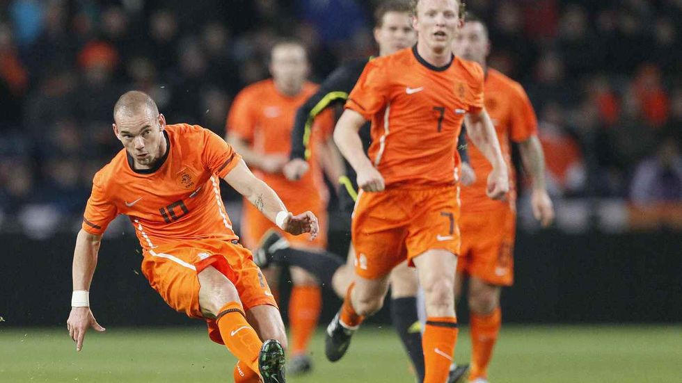 Wesley Sneijder vstřelil Rakousku výtečný gól.