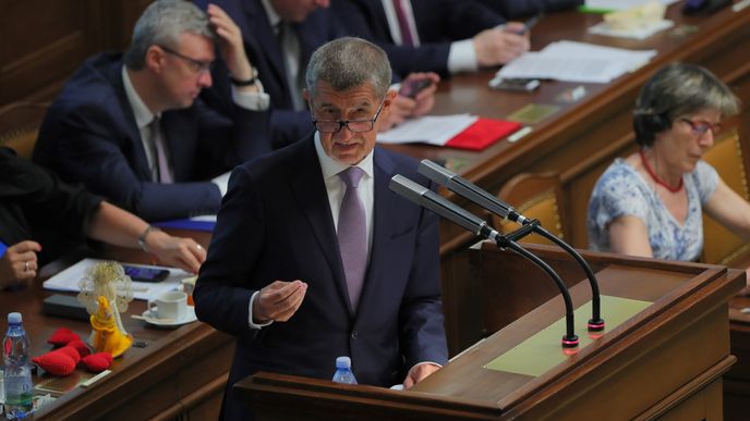 Premiér Andrej Babiš při jednání Poslanecké sněmovny. (4.6.2019)