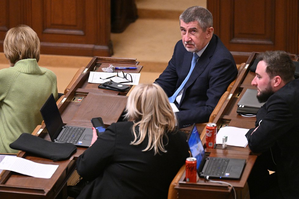 Řádná schůze Sněmovny (21. 2. 2023). Na snímku Andrej Babiš (ANO).