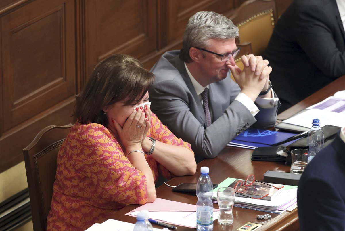 Alena Schillerová a Karel Havlíček (za ANO) v červnu 2019 při jednání o důvěře vládě