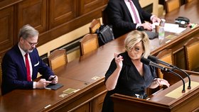 Jednání Sněmovny o odvodech výrobců elektřiny: Petr Fiala a Jozef Síkela za vládu a Alena Schillerová k za opozici (18.11.2022)