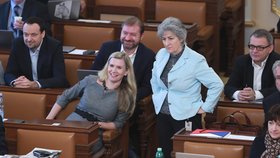 Exministryně Kateřina Valachová (ČSSD) ve Sněmovně s kolegy z ČSSD Gajdůškovou a Sklenákem