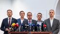 Opoziční lídři vystoupili na tiskovce ke svolání jednání Sněmovny k nedůvěře Babišově vládě (25.9.2026) Opoziční lídři vystoupili na tiskovce ke svolání jednání Sněmovny k nedůvěře Babišově vládě (25.9.2026)