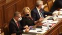 Ustavující schůze Sněmovny: Andrej Babiš, Alena Schillerová a Karel Havlíček (ANO) (10.11.2021)