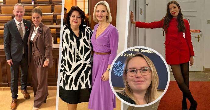 První den nové Sněmovny: Schrek a Decroix (ODS), Fialová a Schwarz Bařtipánová (ANO), Kašparová (STAN), Stojanová (Práti)