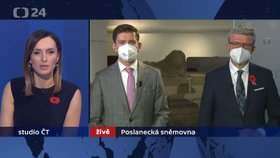 Ustavující schůze Sněmovny: Jan Skopeček (ODS) a Karel Havlíček (ANO) ve vysílání ČT (10. 11. 2021)