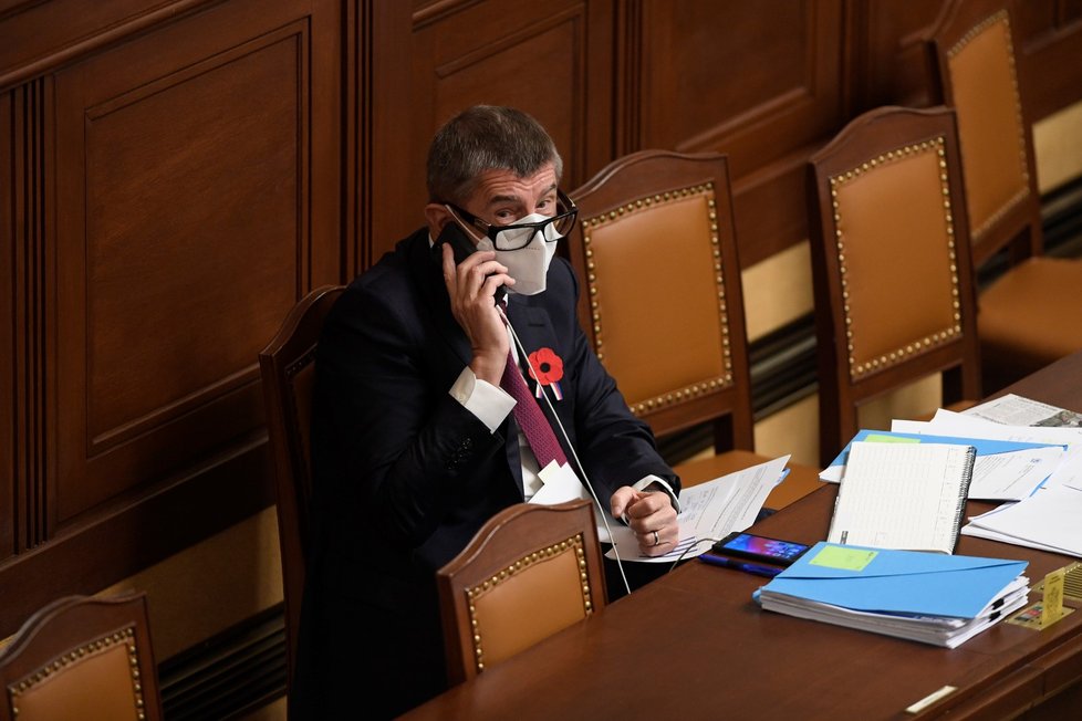 Premiér Andrej Babiš (ANO) ve Sněmovně při projednávání rozpočtu (11. 11. 2020)