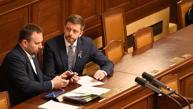 Jednání Sněmovny o prodloužení nouzového stavu: Vicepremiéři Vít Rakušan (STAN) a Marian Jurečka (KDU-ČSL) (29.3.2022)