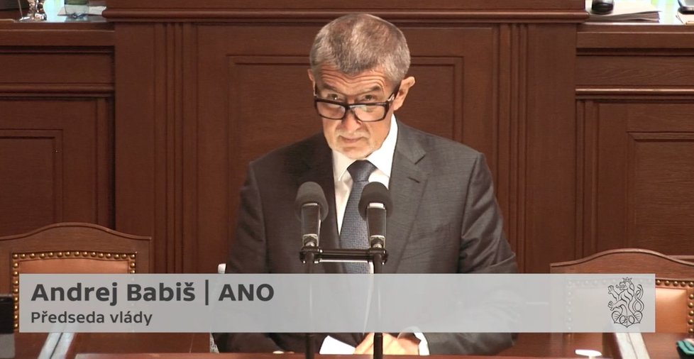 Premiér Andrej Babiš (ANO) vystoupil ve Sněmovně ve Sněmovně před schvalováním návrhu na zvýšení letošního schodku státního rozpočtu na rekordních 500 miliard korun. (8. 7. 2020)