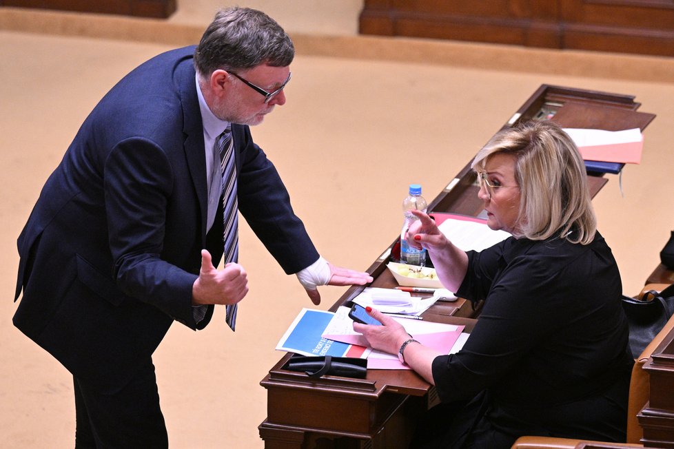 Sněmovna o rozpočtu na rok 2023: Ministr financí Stanjura a šéfka poslanců ANO Schillerová (30.11.2022)