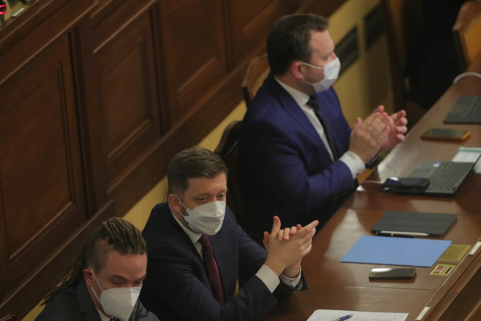 Jednání Sněmovny o rozpočtu: Ivan Bartoš (Piráti), Vít Rakušan (STAN) a Marian Jurečka (KDU-ČSL) (18.2.2022)