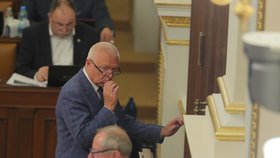 Mimořádné jednání Sněmovny: Poslanec Jaroslav Faltýnek (ANO) si přímo v jednacím sále vychutnával elektronickou cigaretu (4. 5. 2022).