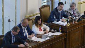 Sněmovnu dlouhodobě "sužuje" neúčast ministrů při interpelacích. Vedení komory chce zjednat nápravu (zleva Petr Gazdík, Jan Bartošek, Jaroslava Jermanová, Jan Hamáček a Vojtěch Filip)