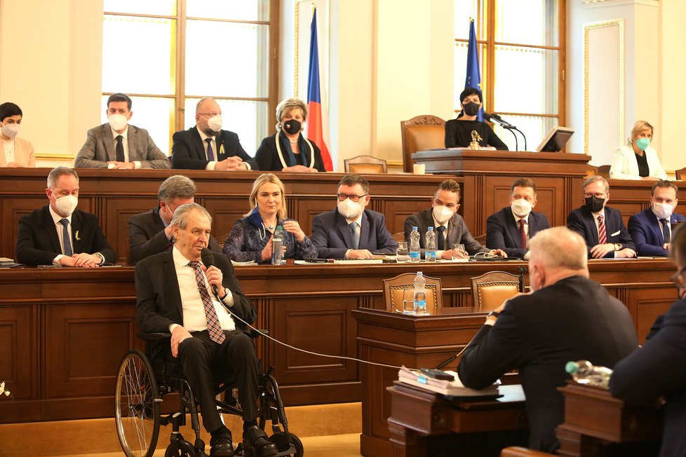 Prezident republiky Miloš Zeman navštívil jednání Poslanecké sněmovny (18. 2. 2022).