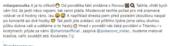 Milan Peroutka oznámil na sociální síti, že nastupuje jako moderátor Snídaně s Novou.