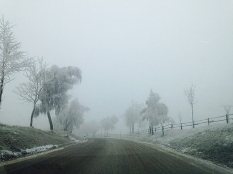 První sníh v Koclířově na Svitavsku