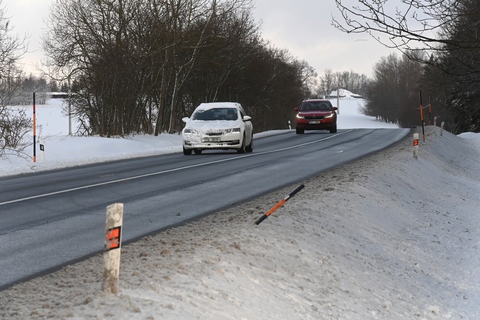 Silnice první třídy číslo 46 mezi Šternberkem a Moravským Berounem, Olomoucko (1. února 2023)