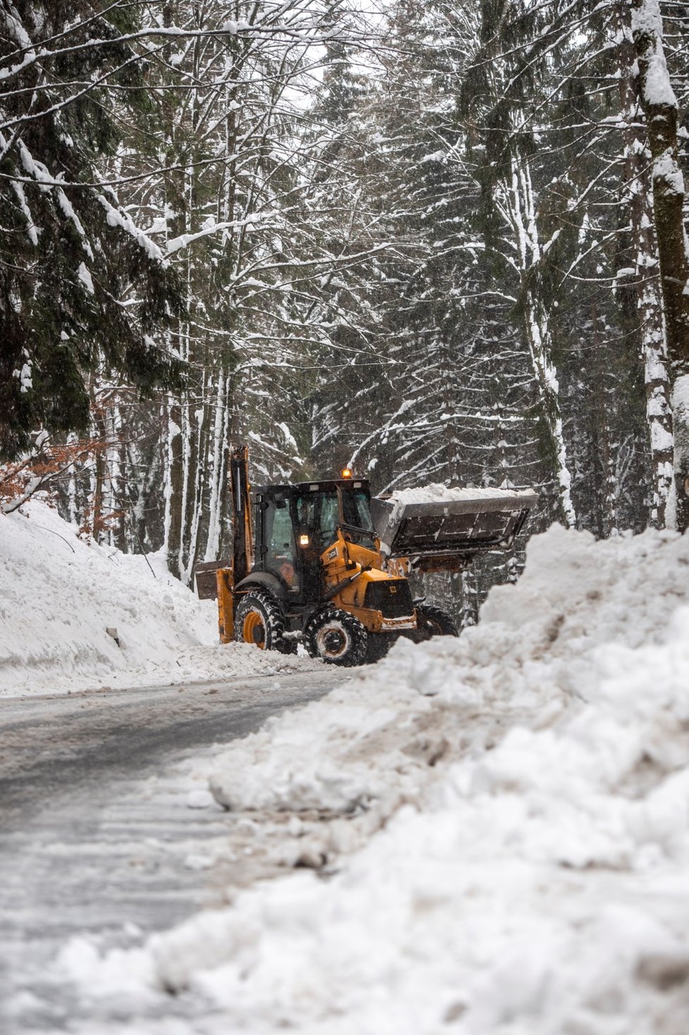Sníh, silný vítr a padající stromy způsobily v Karlovarském kraji problémy všude v horských oblastech.