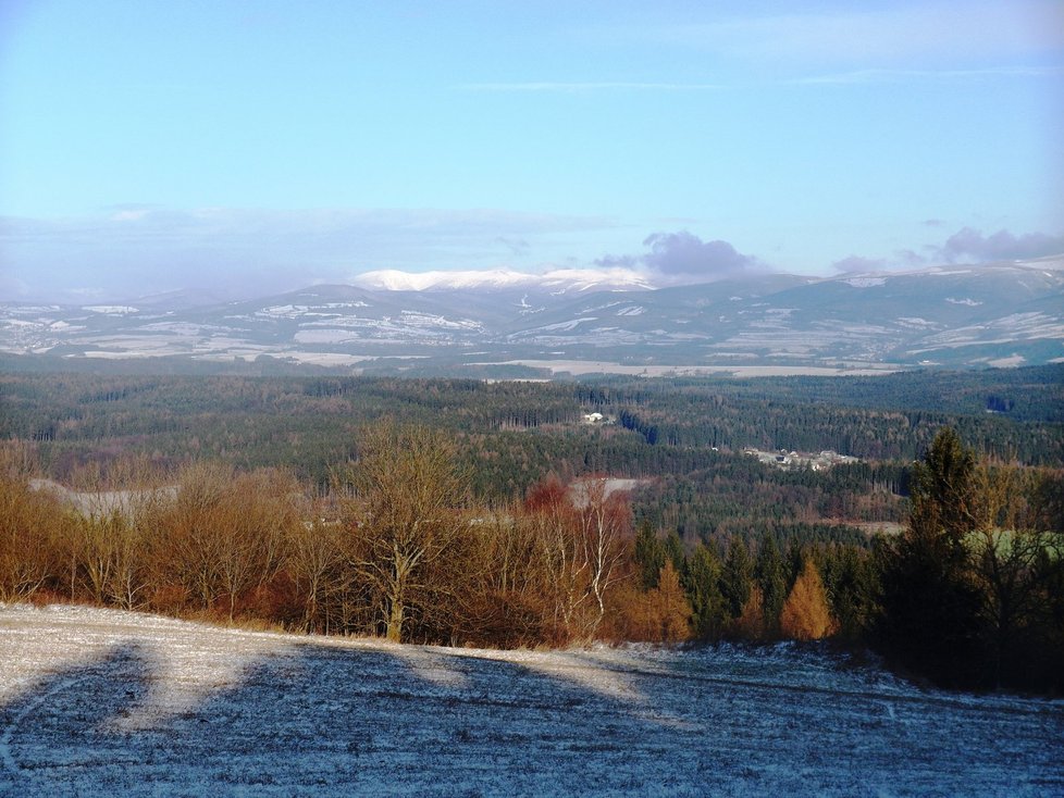 Pohled na Krkonoše ze Zvičiny