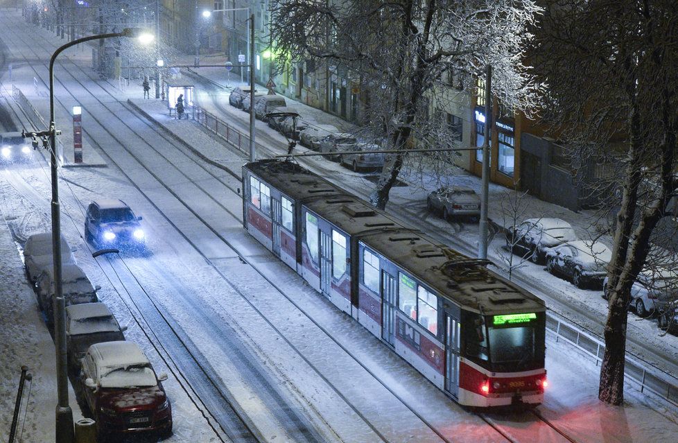 Také Praha zapadala v pondělí sněhem.