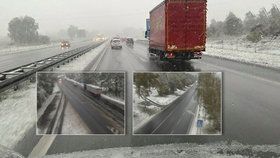 Sněhová nadílka nepříjemně překvapila řidiče na západě Čech. Na silnici popadaly větve zatížené čerstvým a mokrým sněhem.