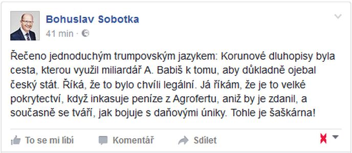 Z Facebook Bohuslava Sobotky.