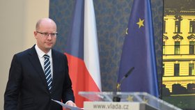 Tisková konference, kde premiér Bohuslav Sobotka oznámil, že přijal nominaci hnutí ANO a jako nového ministra financí navrhne Ivana Pilného.