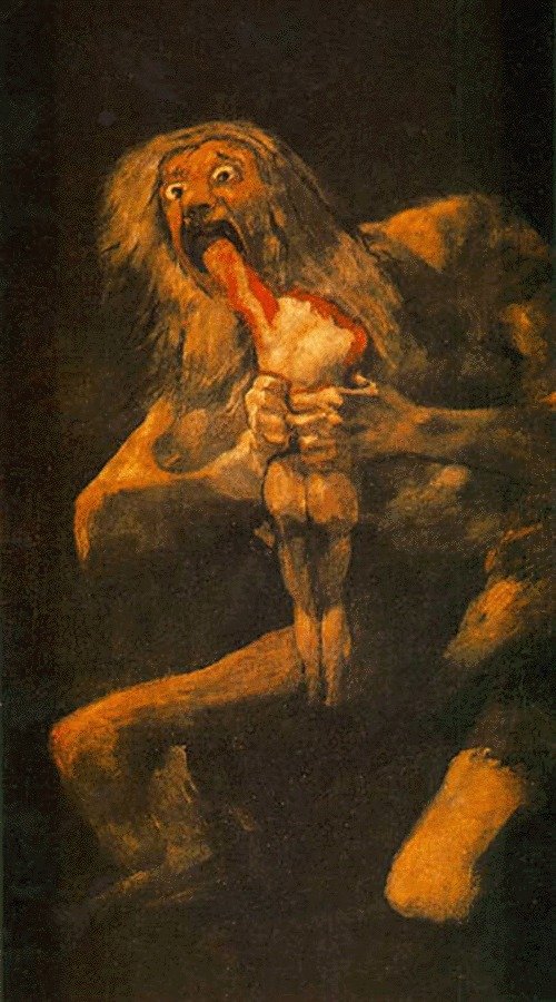 Předobraz sochy. Obraz španělského malíře Francisca Goyi Saturn požírající svého syna.