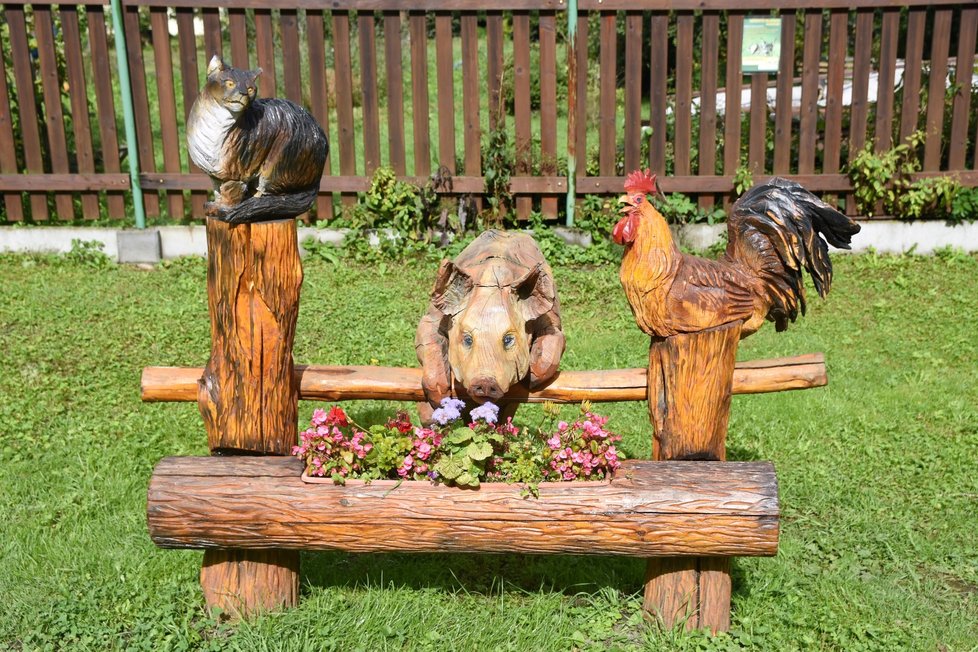 Řezbář Luděk Vančura musel ze své zahrady přestěhovat své sochy na pronajatý pozemek v centru Ostravice. Už jich měl příliš. Vytvořil zde volně přístupný Ráj dřevěných soch.