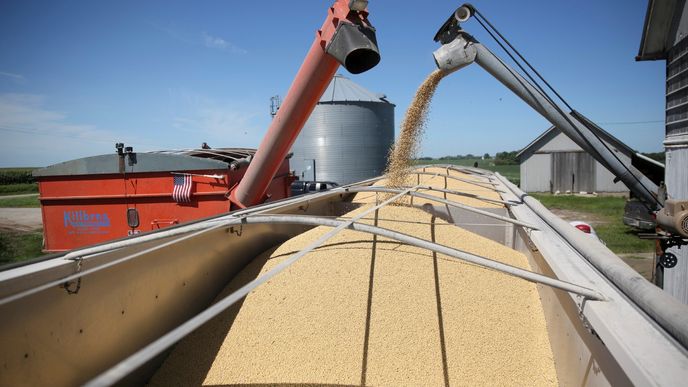 Nakládka sójových bobů ve státě Illinois - pro americké farmáře je vývoz do Číny klíčový