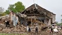 Škody po ostřelování ve městě Soledar v Doněcku (18.5.2022)