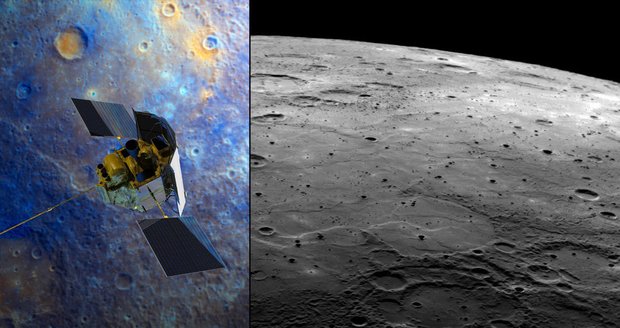 Sonda Messengeru a foto povrchu Merkuru, který zachytila.