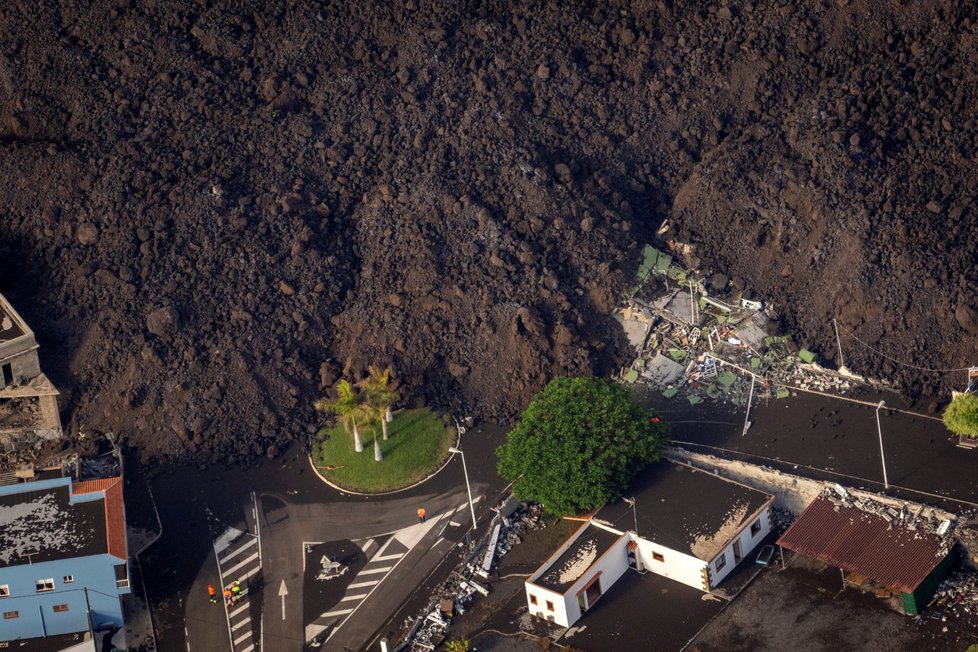 Rozsah škod způsobených erupcí sopky Cumbre Vieja na ostrově La Palma (24. 9. 2021)