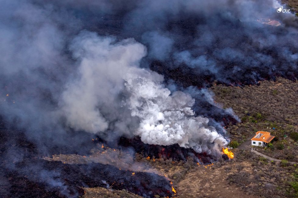 Rozsah škod způsobených erupcí sopky Cumbre Vieja na ostrově La Palma (24. 9. 2021)