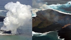 Sopečné erupce v Tichém oceánu u pobřeží japonského ostrova Nišinošima vytváří novou pevninu