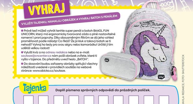 Pravidla soutěže časopisu Mateřídouška o batoh Baagl Fun Unicorn