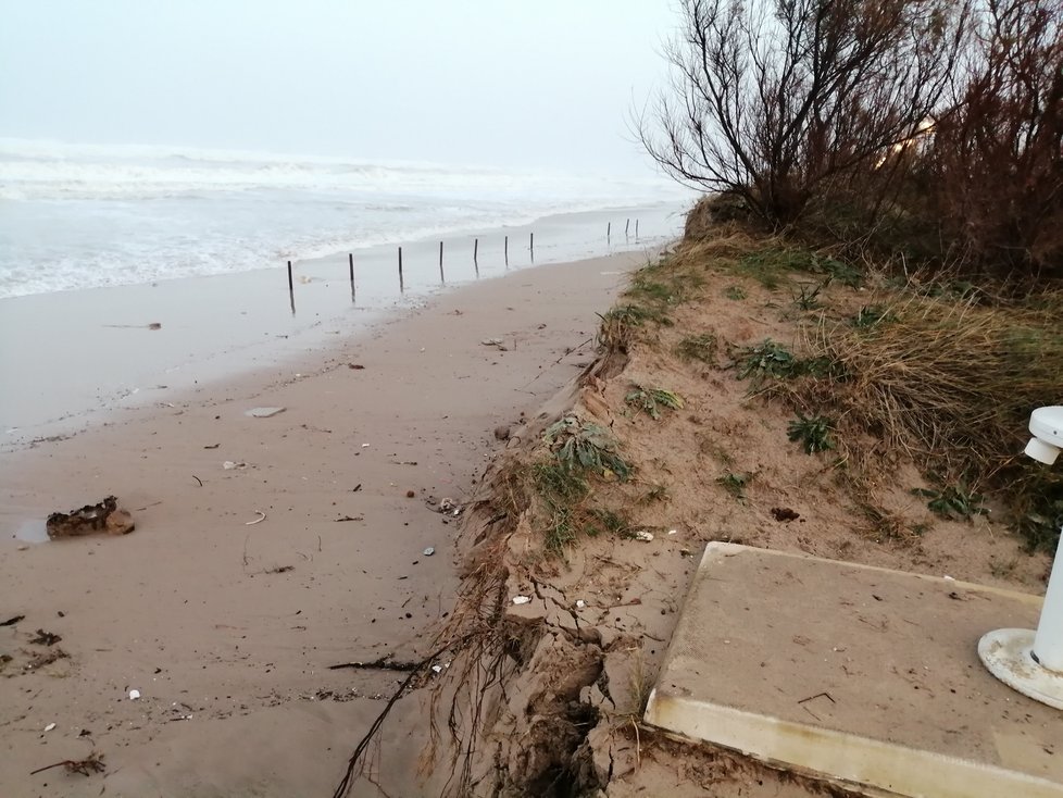 Z pláží zmizela dvoumetrová vrstva písku, místo ní jsou mrtvé ryby, které vyvrhlo moře