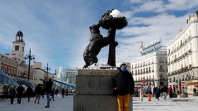 Příval sněhu ve španělské metropoli Madridu (10. 1. 2021)